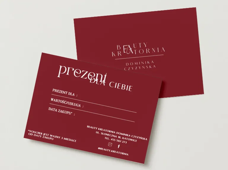 Voucher na usługi kosmetologiczne Beauty Kreatornia – czerwony